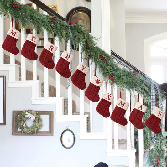 Christmas Boots Letters Christmas Stocking New Knitting Christmas Tree Pendant Decorations Snowflakechristmas Socks