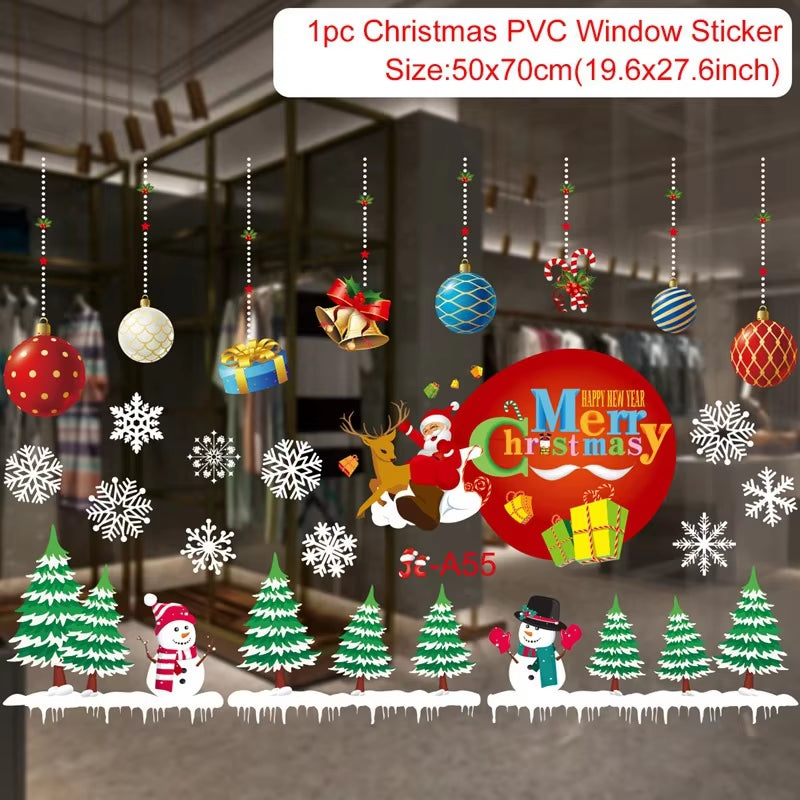Christmas Window Stickers Merry Christmas Decorations for Home Christmas Wall Sticker Kids Room Wall Decals New Year Stickers