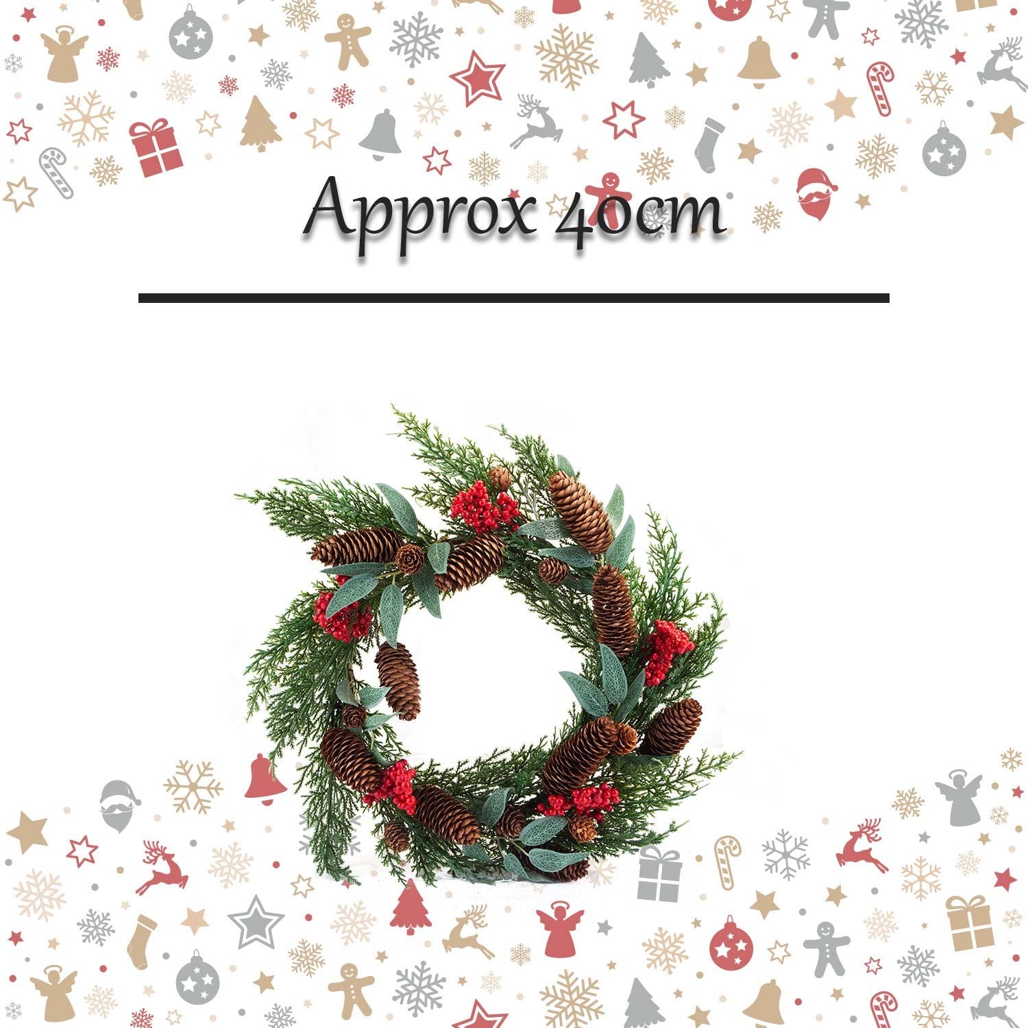 Berry Pine Wreath Christmas Decoration X 1 40Cm Red