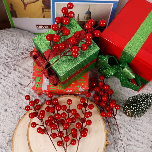 10Pcs Christmas Decoration Artificial Red Berries Bouquet Christmas Tree Ornament DIY Wreath Xmas New Year 2026 Gifts Accessory