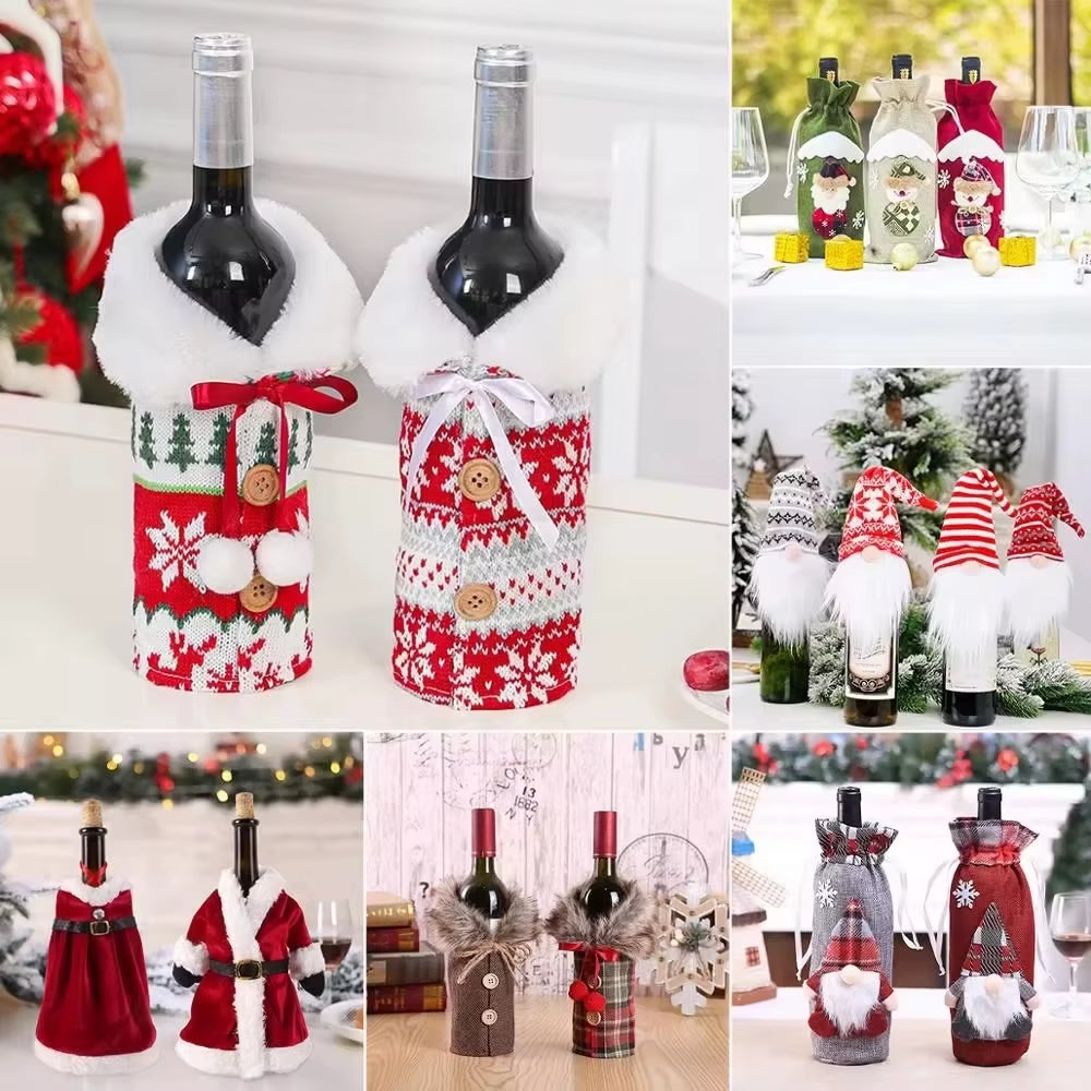 Christmas Wine Bottle Cover Merry Christmas Decorations for Home 2024 Christmas Ornament Xmas Table Decor Gift New Year 2025