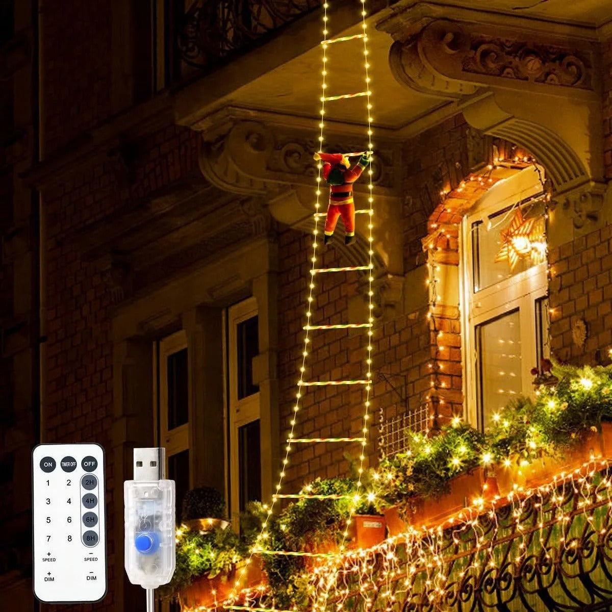LED Santa Claus Climbing Ladder Light