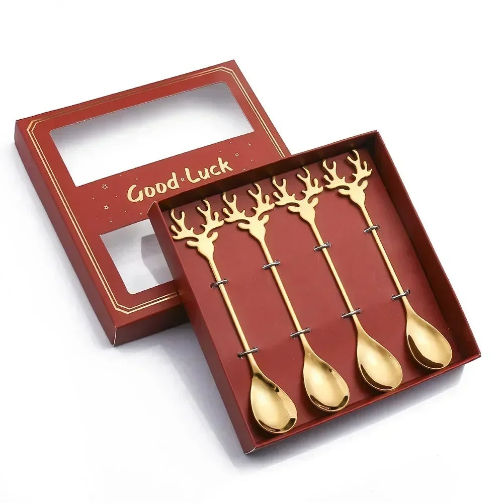 Reindeer Head Teaspoon Set