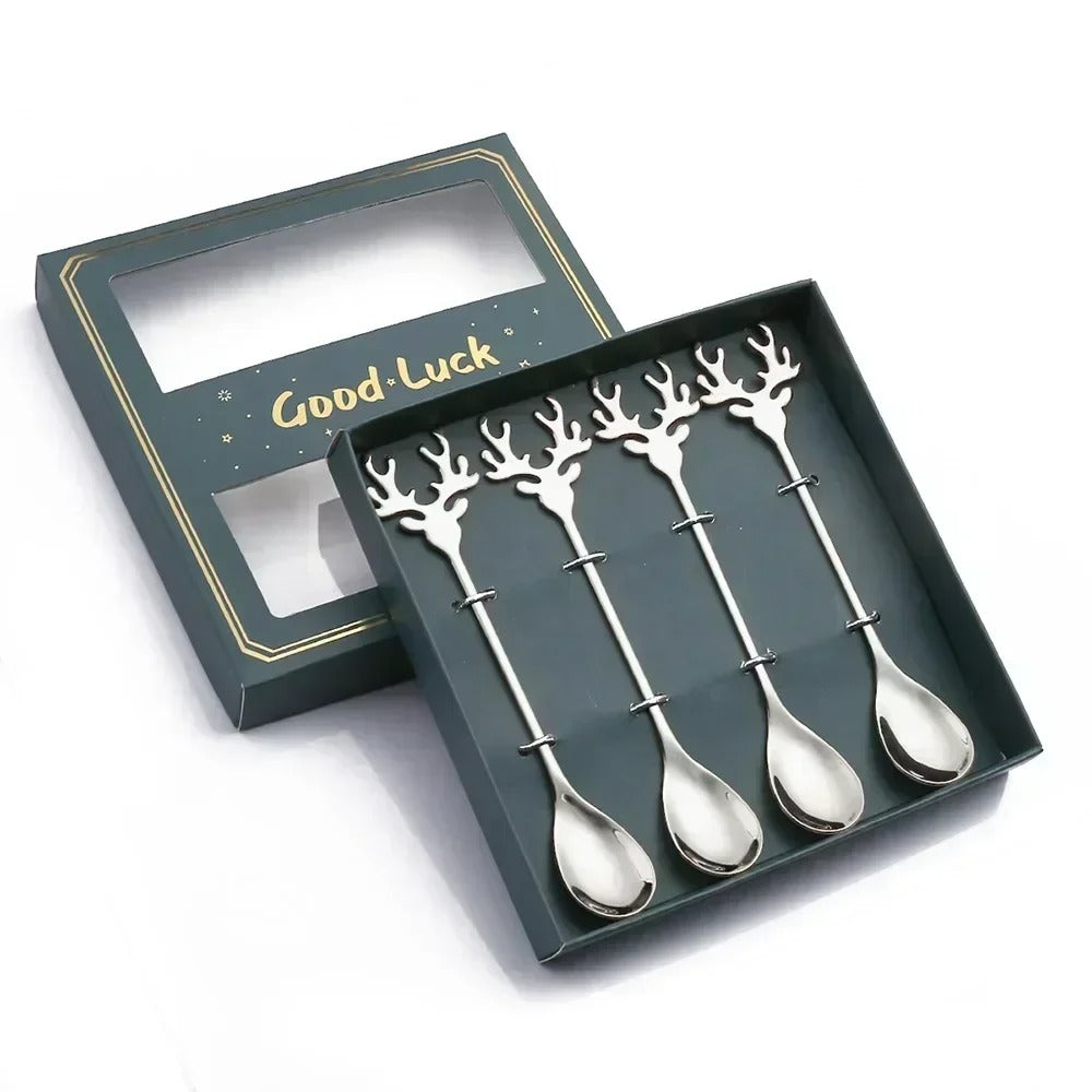 Reindeer Head Teaspoon Set